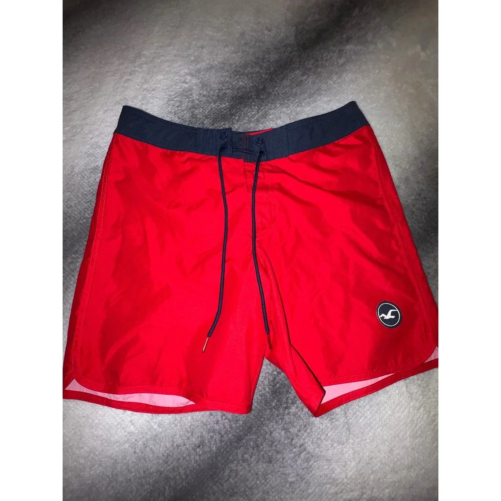 (A2) Hollister Classic Fit Board Shorts Mens 32 Red Navy Swim Trunks NWT